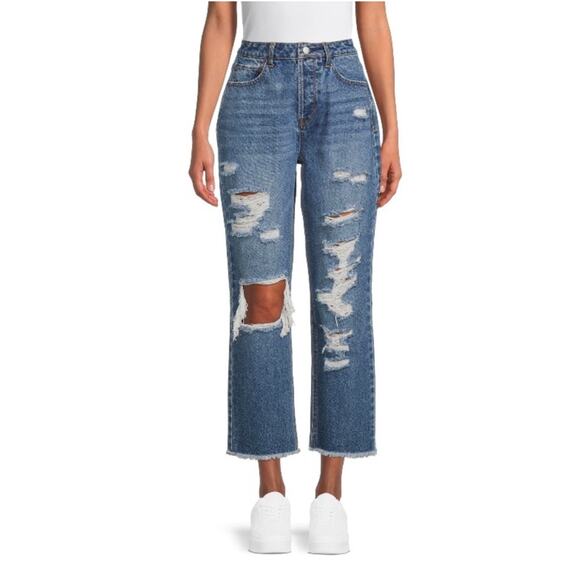 Vanilla Star Size 17 34 Waist 90s Jeans Boyfriend Button Fly Straight Distressed - Picture 14 of 14